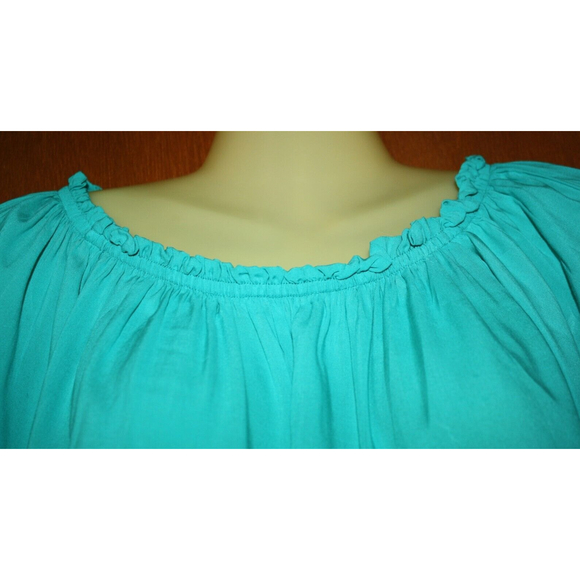 Altered State Off Shoulder Boho Green Blouse Tunic Size S 3/4 Bell Sleeve  EUC - Picture 3 of 6